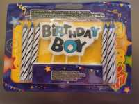 Свещички за торта Birthday boy и цифра 9 брокат