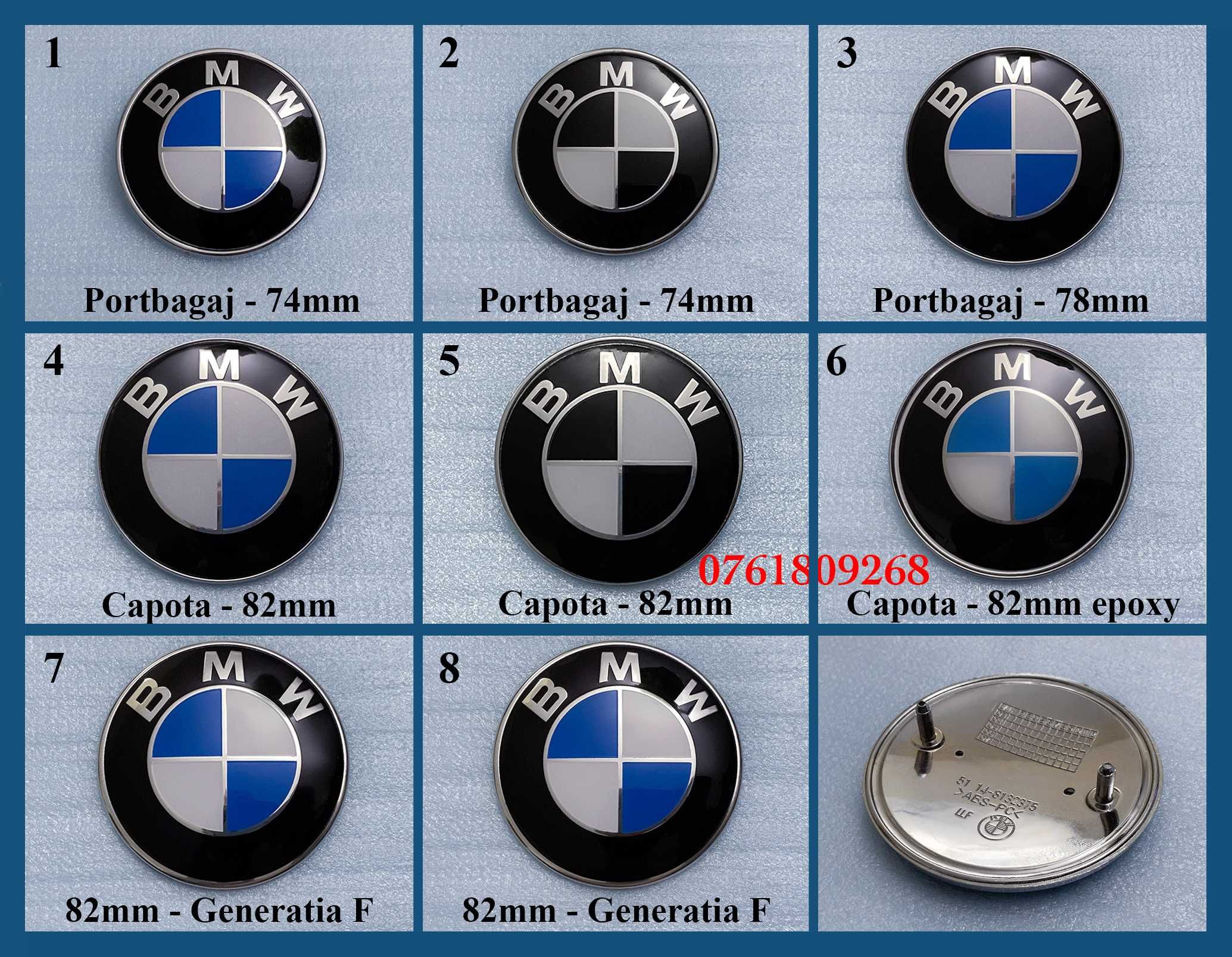 Embleme logo BMW pentru capota / portbagaj 74 / 78 / 82mm