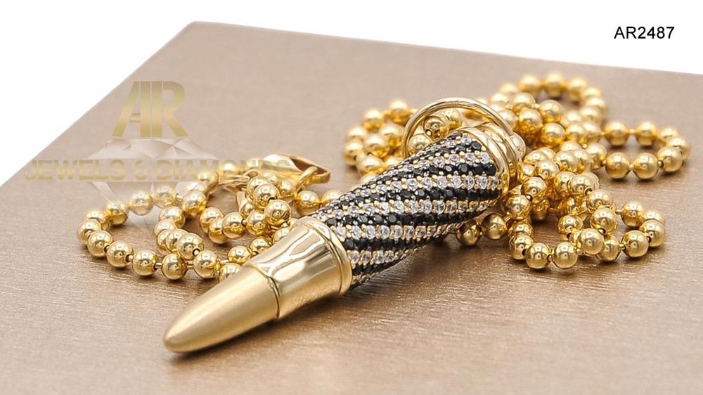 Lantisor Colier Aur 14 K cu pandantiv Army tip Bullet model ARJEWELS