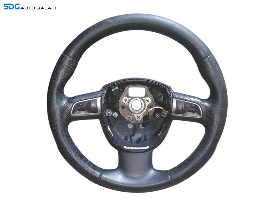 Volan Piele 3 Spite cu Comenzi Audi A5 8T 2008 - 2017 Cod 8R0419091F ( Câteva Zgârieturi, Unele Fine, Altele Mai Adânci, în Piele + Uzura Generală ) [N2357]