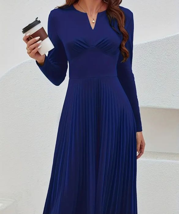 Rochie eleganta dama albastru si roz