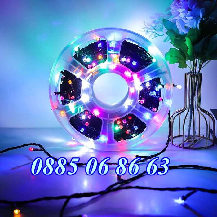 Коледни лампички 50 метра на макара, многоцветни, водоустойчиви