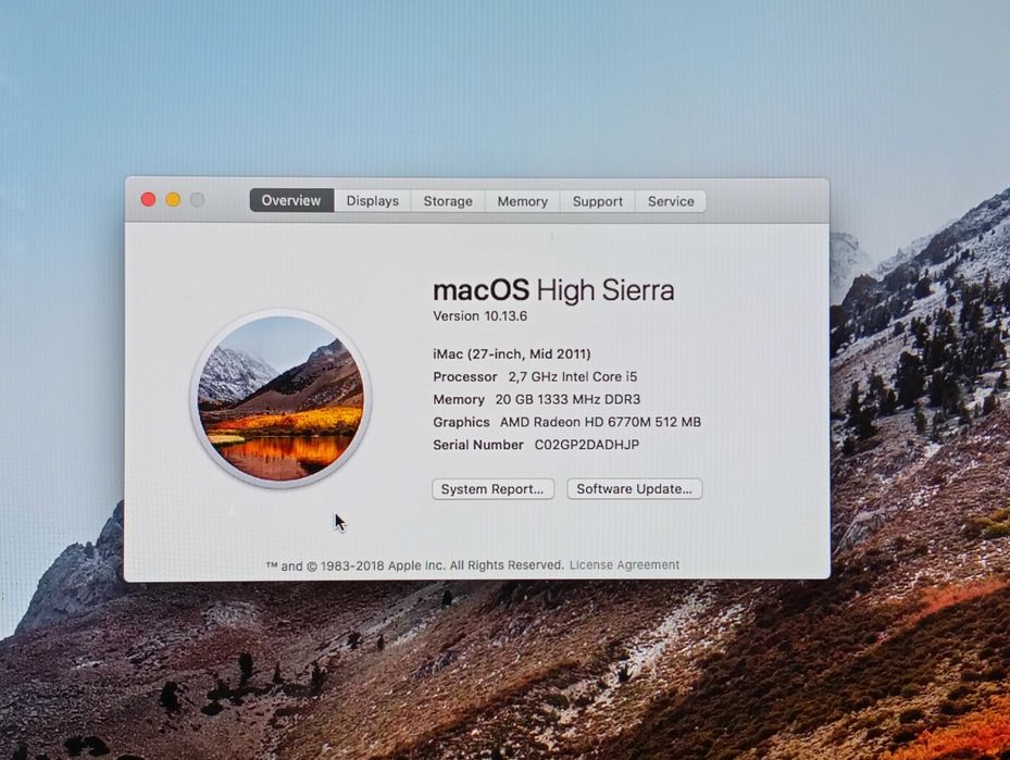 Vand Imac 27 Inch  Mid 2011 SSD 500Gb 20Gb RAM