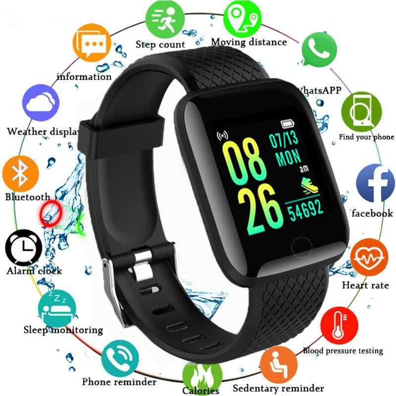 Smart watch bluetooth. Zeci de funcții fitness&sănătate. Negru.Pătrat.