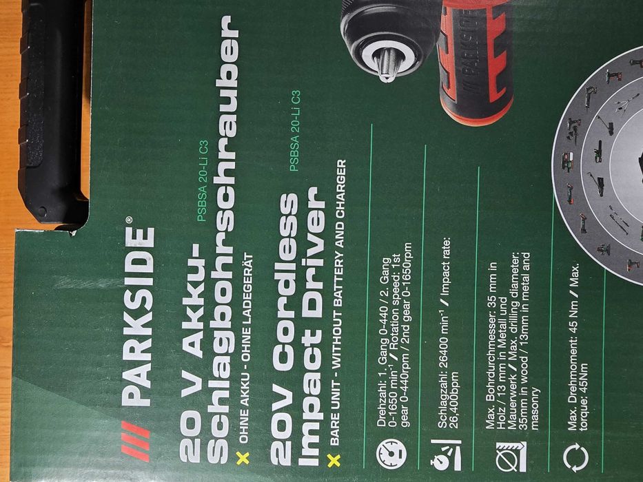 Parkside PSBSA 20-Li C3 20 V, percutie, sigilat, garantie