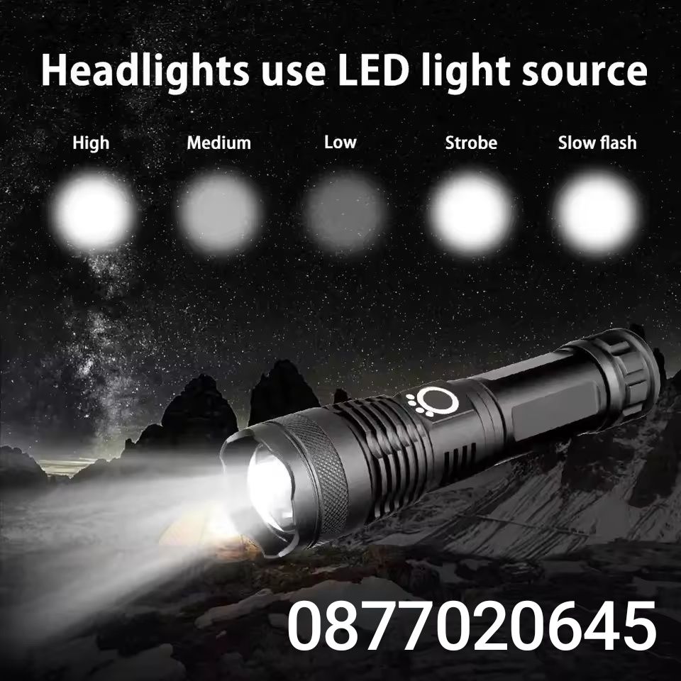 XHP50 LED фенер, алуминий, черен, 20W, презареждаем с USB комплект с