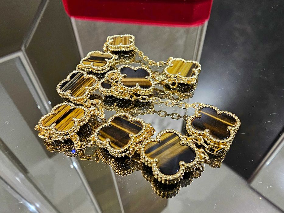 Van Cleef & Arpels VCA Gold Tiger Eye 10 Motifs Alhambra Дамско Колие