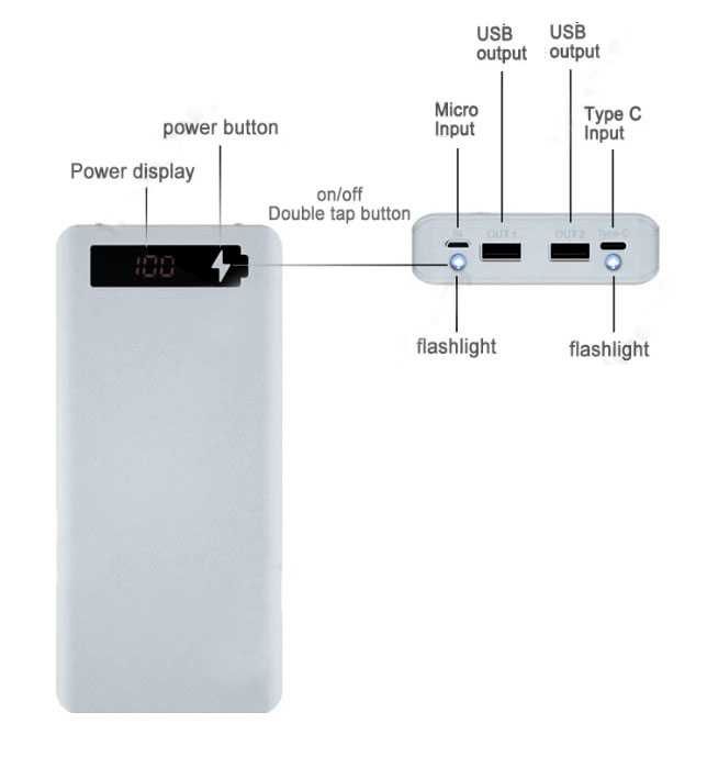 Повербанк Power Bank  20 000 mAh с фонариком