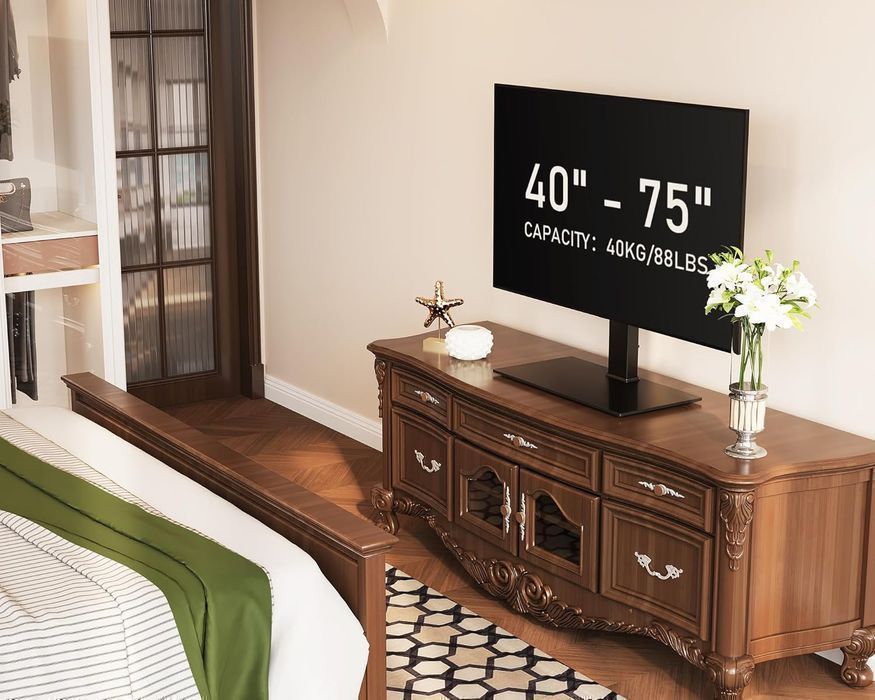Suport TV FITUEYES 40–75", Reglabil, Sticlă Temperată, VESA 600x400mm
