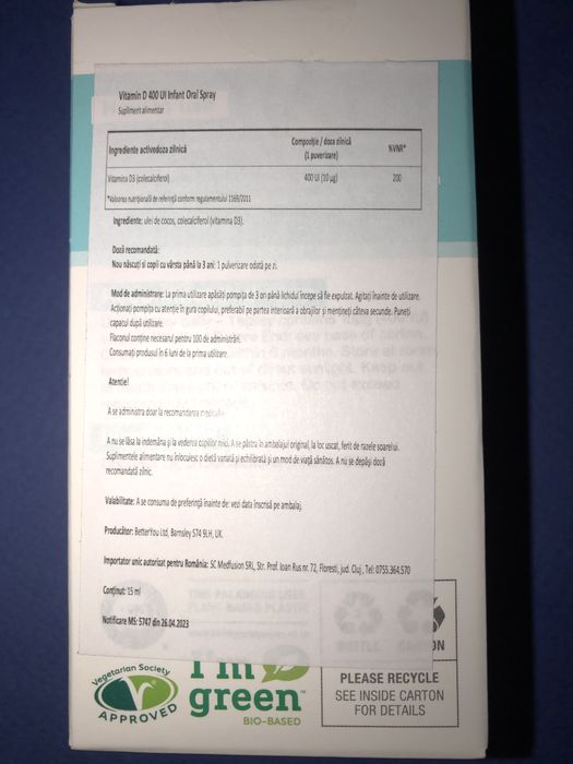 D400 Infant Spray Oral cu Vitamina D3 400IU