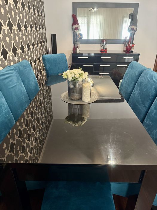 Set dining complet | Masa extensibila cu 8 scaune | Bufet cu oglinda