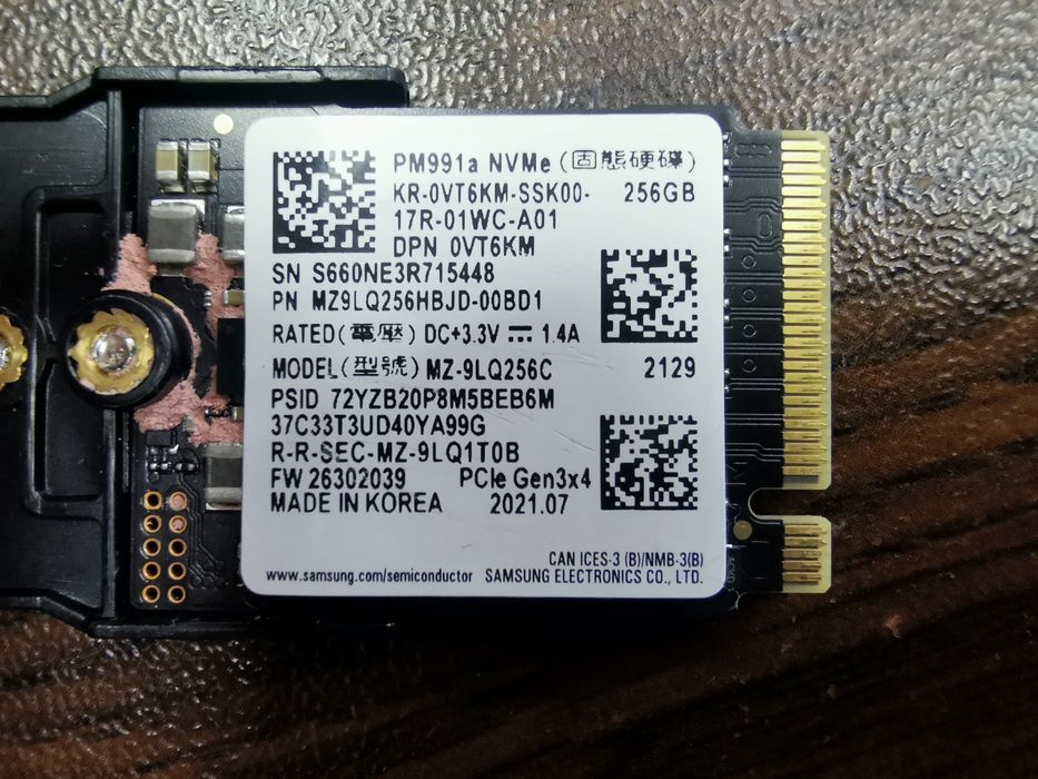 SSD 
Samsung PM991a NVMe SSD 256GB, M.2 2280