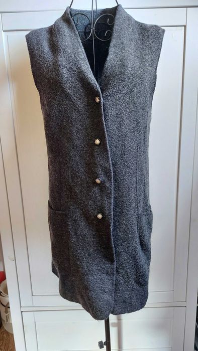 Vestă lungă gri din lână premium