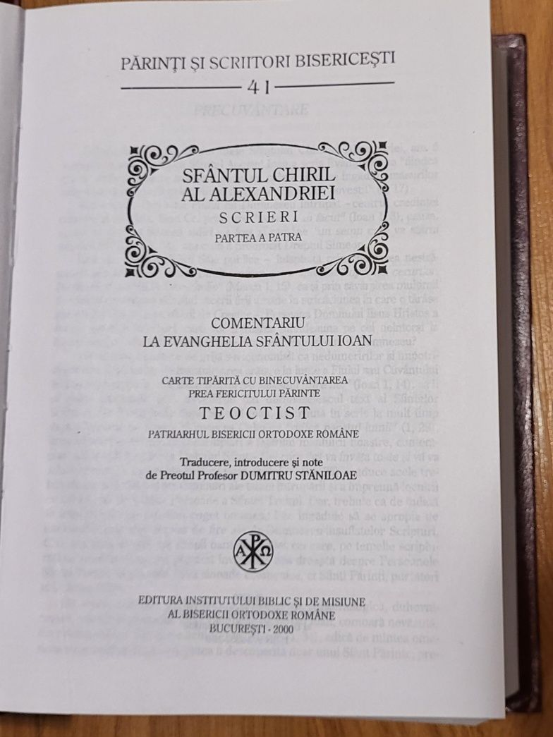 Religie: PSB 41-Sf.Chiril al Alexandriei - Comentariu la Ev.Sf Ioan