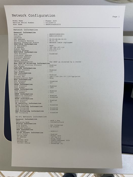 Imprimanta wireless Xerox 3020