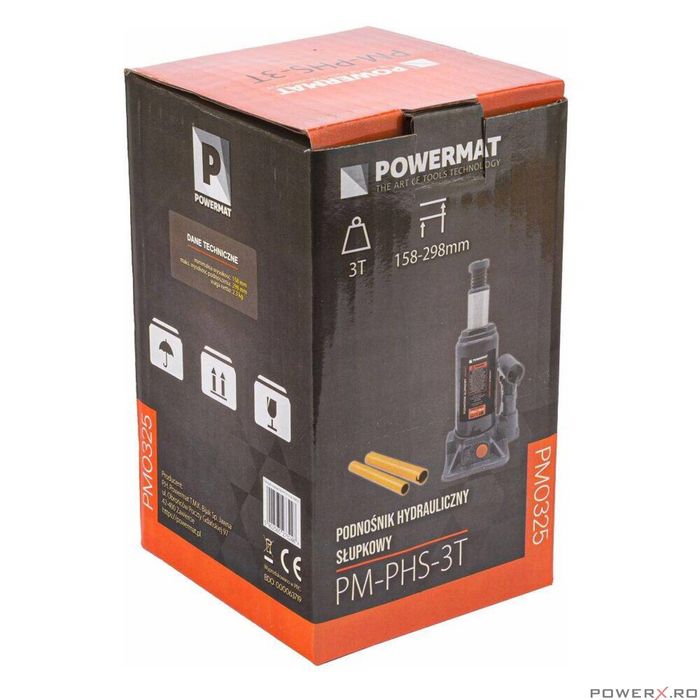 Cric hidraulic, capacitate 3 tone, 298 mm - 158 mm, Powermat