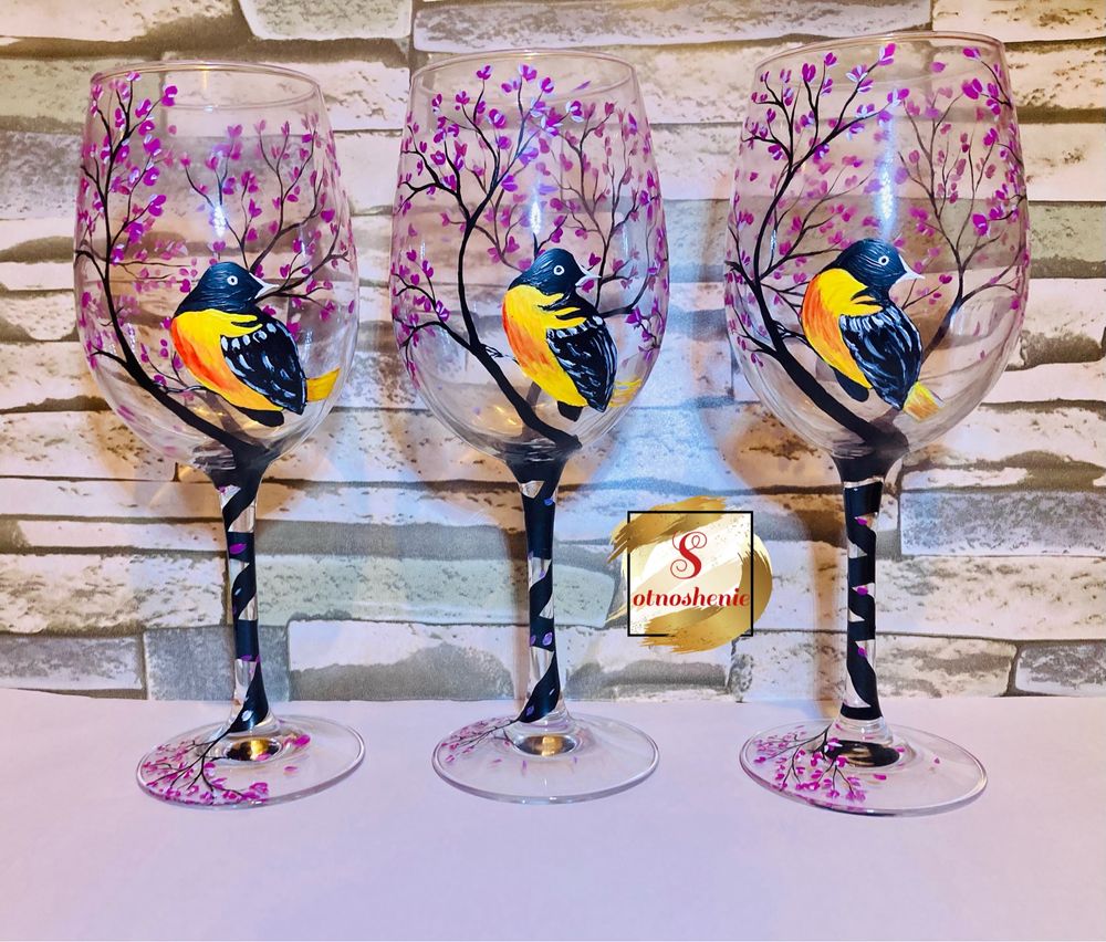 Рисувани чаши за вино “Сезони”