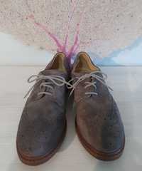 Велурени дамски обувки тип Оксфорд – сиви, с връзки, № 40