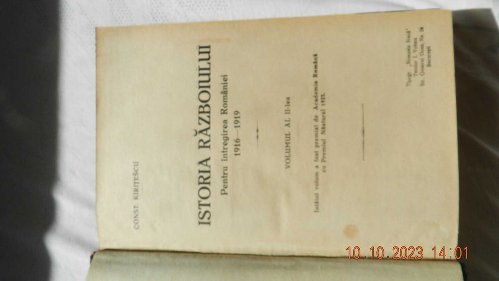 Istoria Razboiului pt. intregirea Romaniei 1916 1919,  Kiritzescu Ed.I