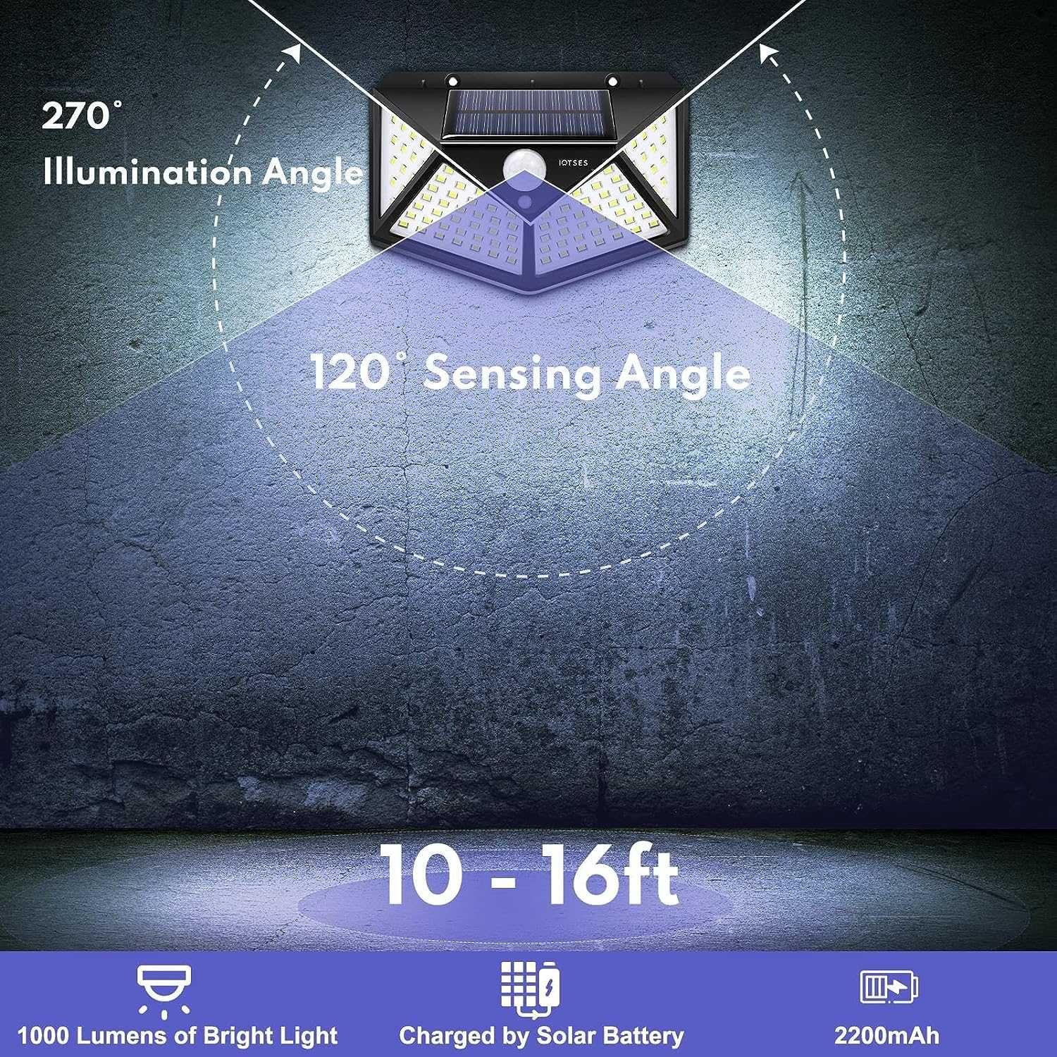 IOTSES Соларни светлини за открито,100 LED,сензор за движение