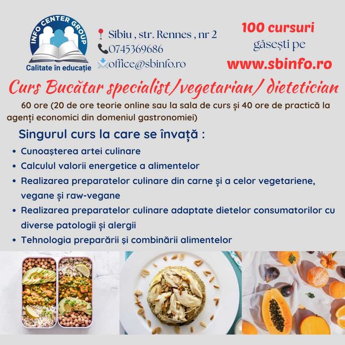 Curs Bucatar specialist vegetarian/dietetician