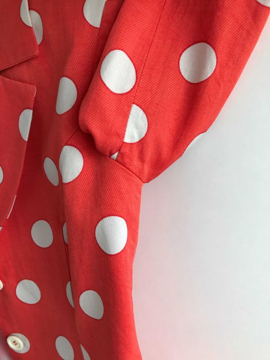 Haină Sacou De Damă Roșu cu Buline Albe