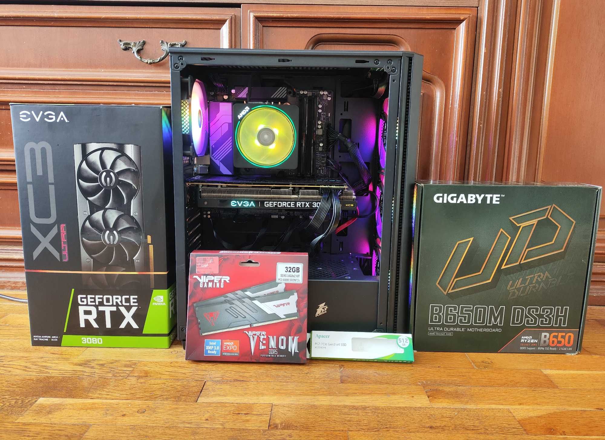 Gaming PC с Ryzen 7 7700/ RTX 3080 10GB/ 32GB DDR5/ 512GB NVMe/ 850W