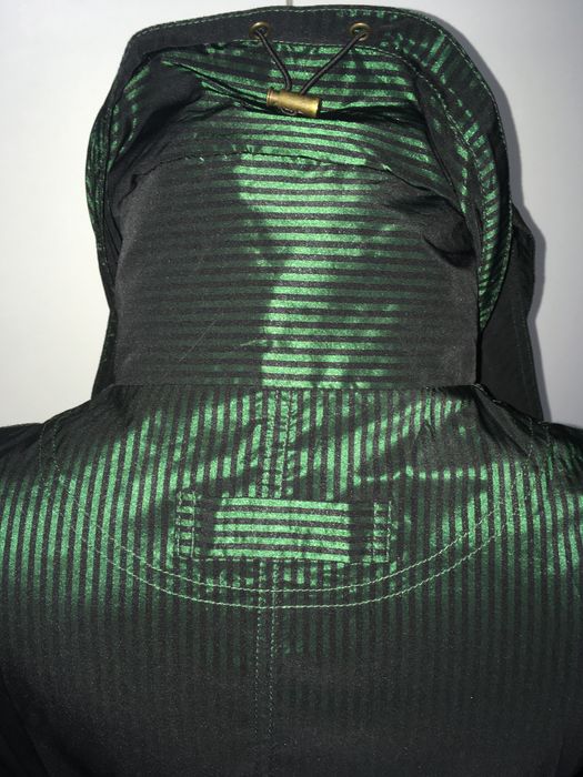 Френски нов бутиков шлифер тренч L Clara Couture зелен черно райе