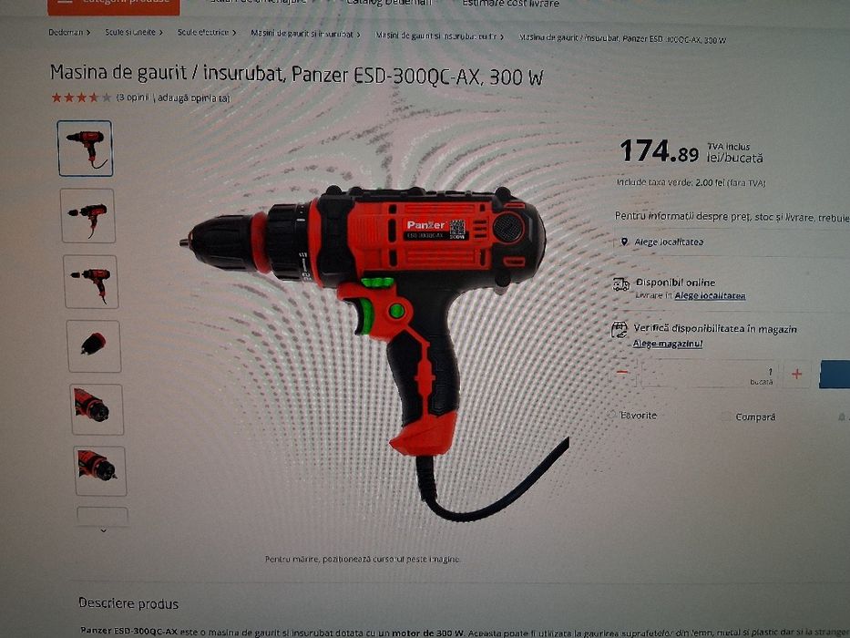 Filetanta/Bormasina/surubelnita electrica cu fir Panzer ESD-300QC-AX,