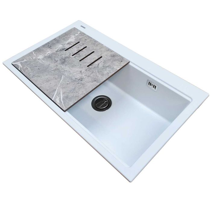 Chiuveta bucatarie granit CookingAid Kinga Workstation LX8610 Alba Mat