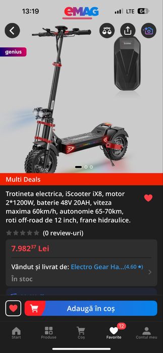 Trotineta electrica, iScooter iX8, motor 2*1200W, baterie 48V 20AH
