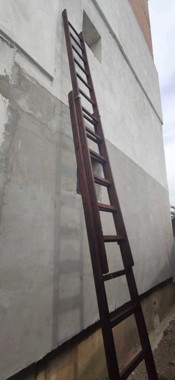 Scara dubla vintage din lemn de stejar 3,5 m×2