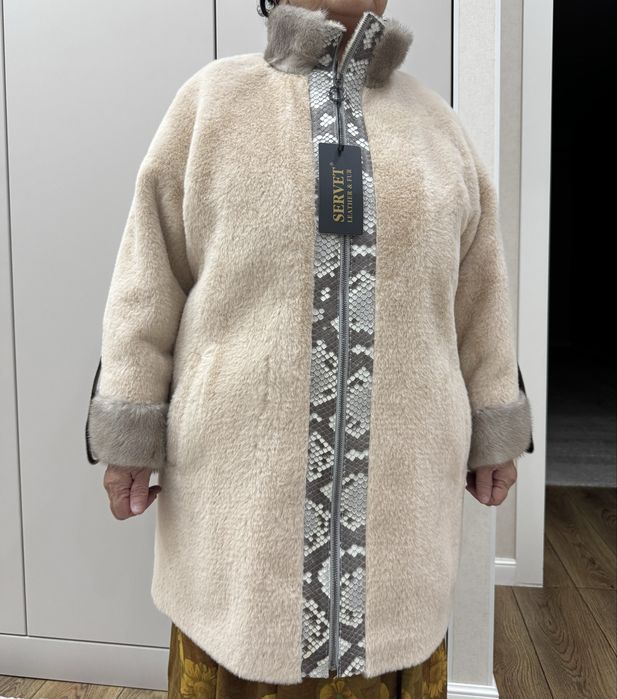 Шуба из овчины с норковым воротником