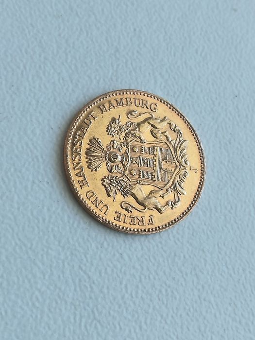 Златна Монета Deutsches Reich 1877 5 Mark Freie und Hansestadt Hamburg