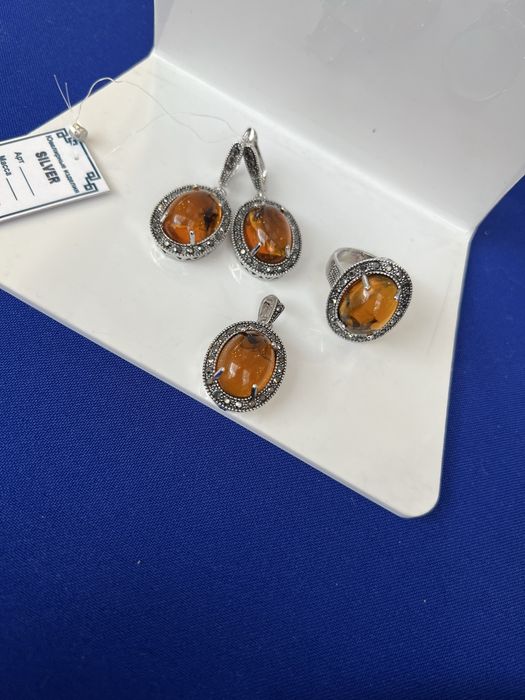 Серебро набор с янтарем