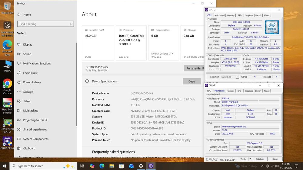 Kit sk1151 v1 Intel I5 6500 B150 16GB DDR3