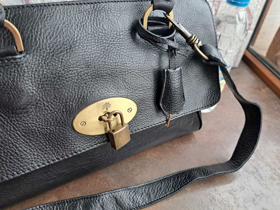 дамска чанта,Mulberry,черна кожена чанта-естествена кожа