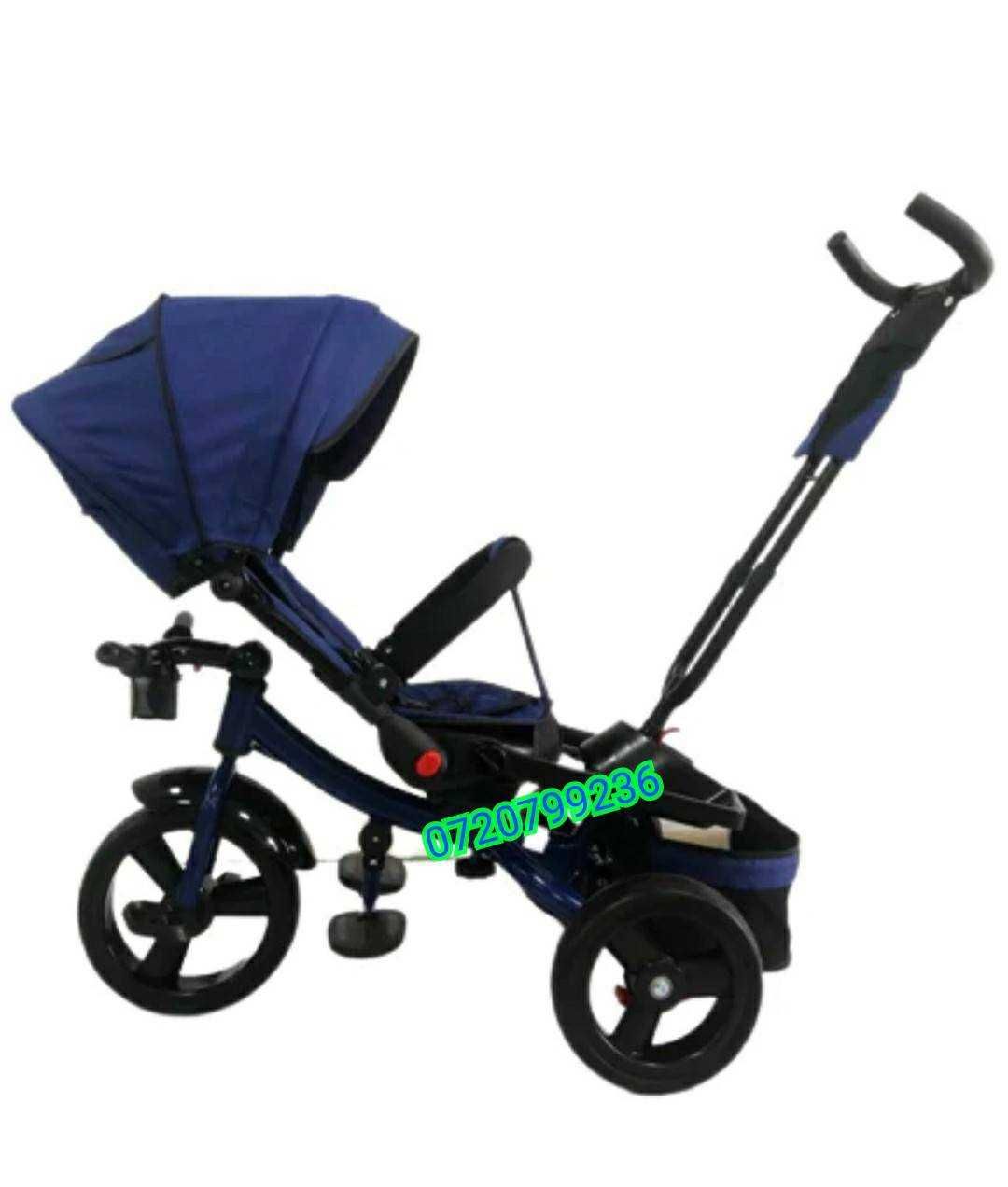 Tricicleta copii 4in1 , scaun rotativ,spatar reglabil,roti CAUCIUC