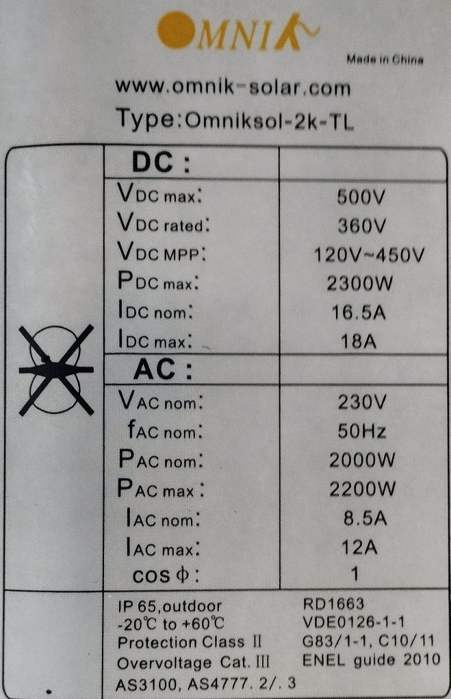 Соларен инвертор Omnik Omniksol 2K-TL 2,3Kw
