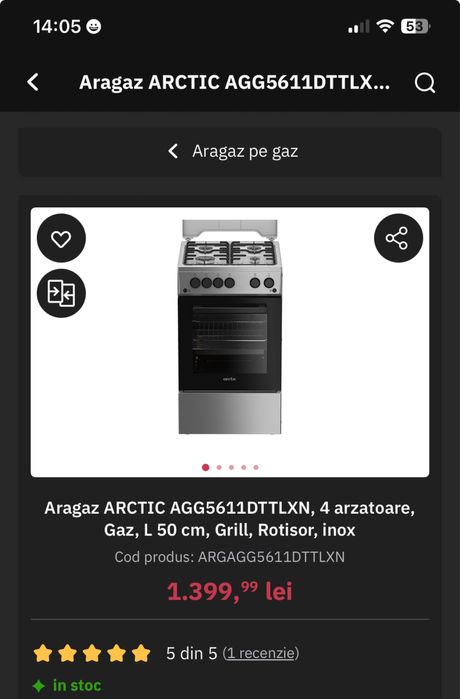 Aragaz Arctic pe gaz