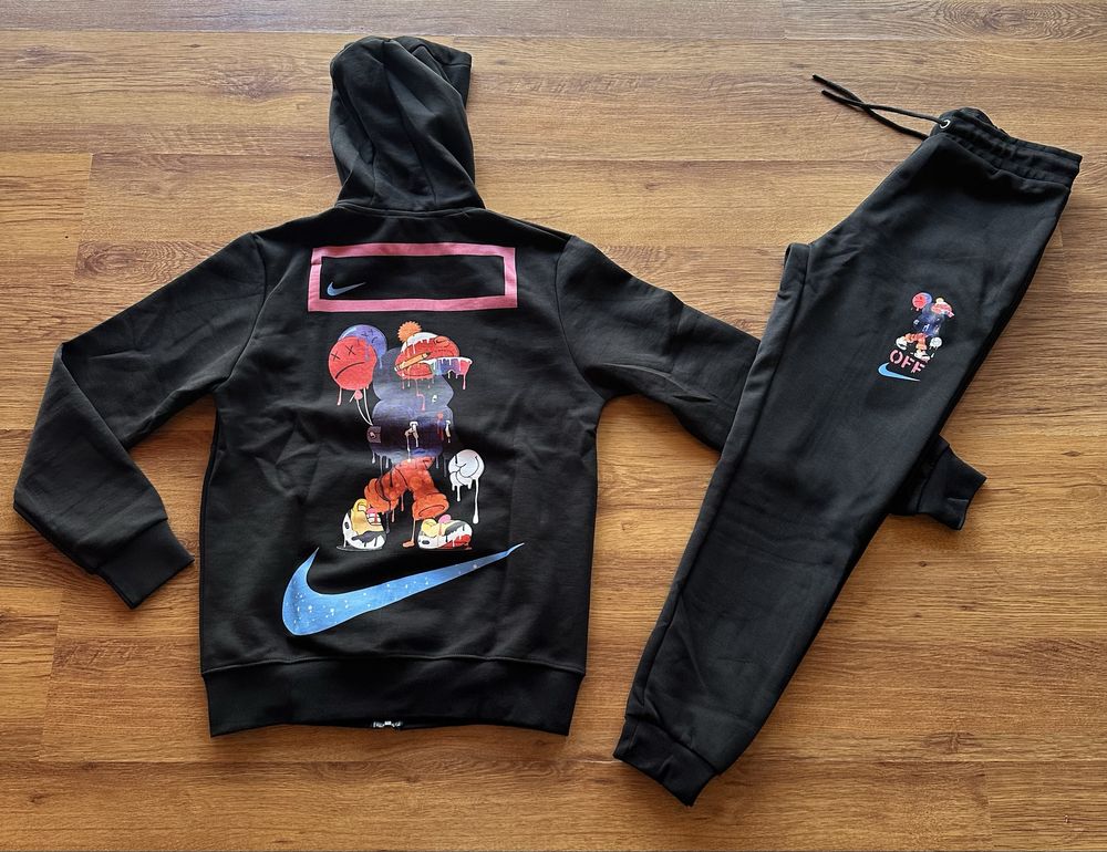 Мъжки,памучен,черен екип Nike OFF White с голяма щампа на гърба