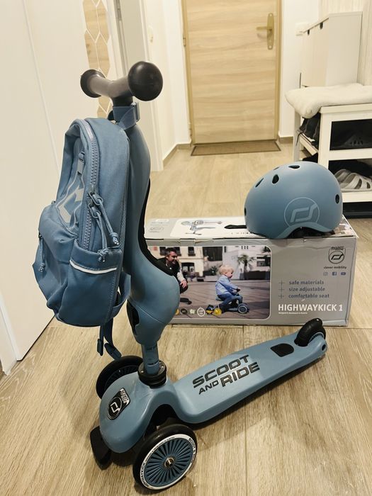 Scoot and ride trotineta, casca si rucsac