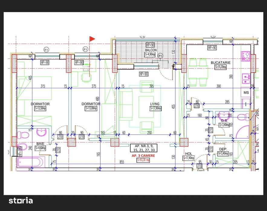 Apartament 3 camere|94,80 mp | Etaj 1 sau 3 | 105.000 €