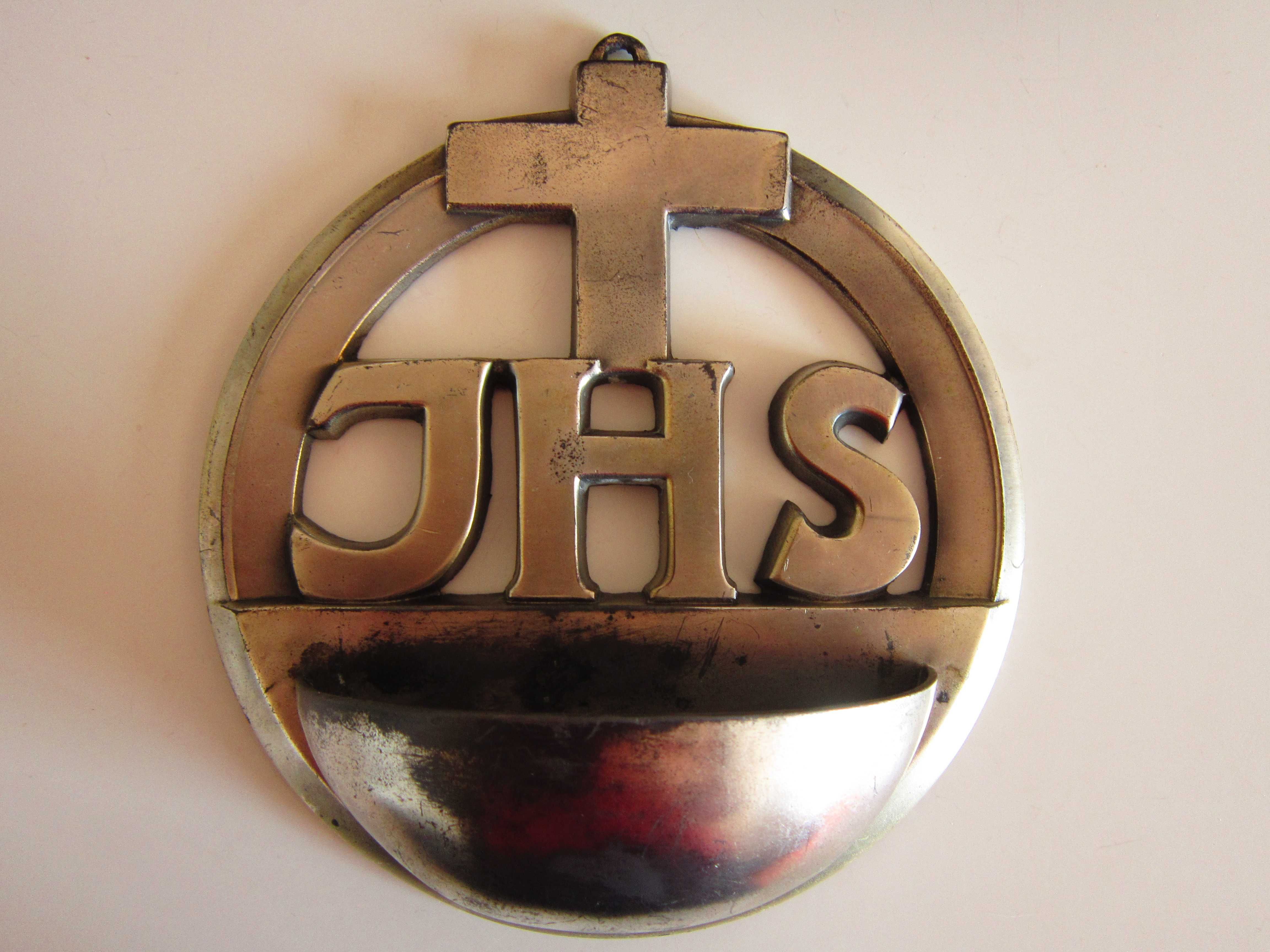 decoratiune Holy Water JHS pt apa sfintita,cu argint colectie Italy'70