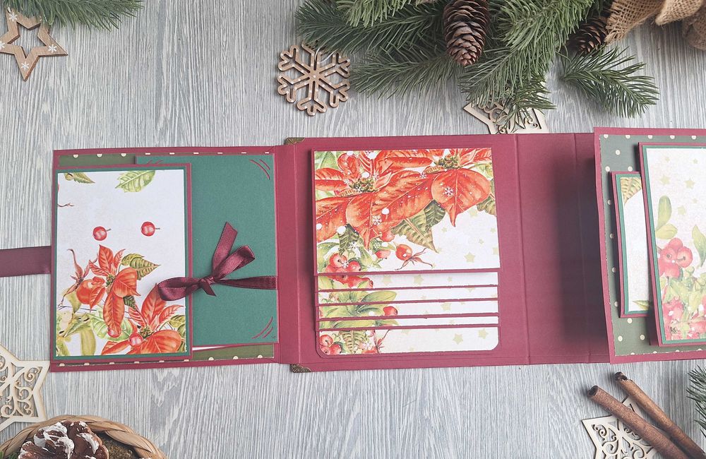 Коледен, скрапбук албум в бордо, ръчна изработка /56.17