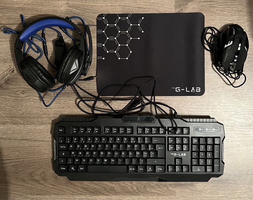 Tastatura G-LAB Combo Argon Tastatura, Casti cu microfon, Mouse+Pad