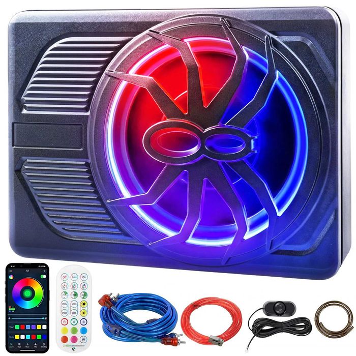 Компактен 10” автомобилен 800W активен субуфер с RGB  и дистанционно