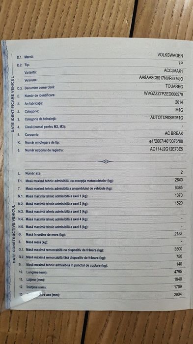 Ww Tuareg 7 p an de fabricație 2014