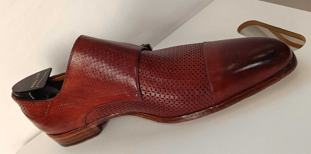 Panfofi de lux 44.5 45 45.5 monk GREVE NOI lucrati manual piele embosa