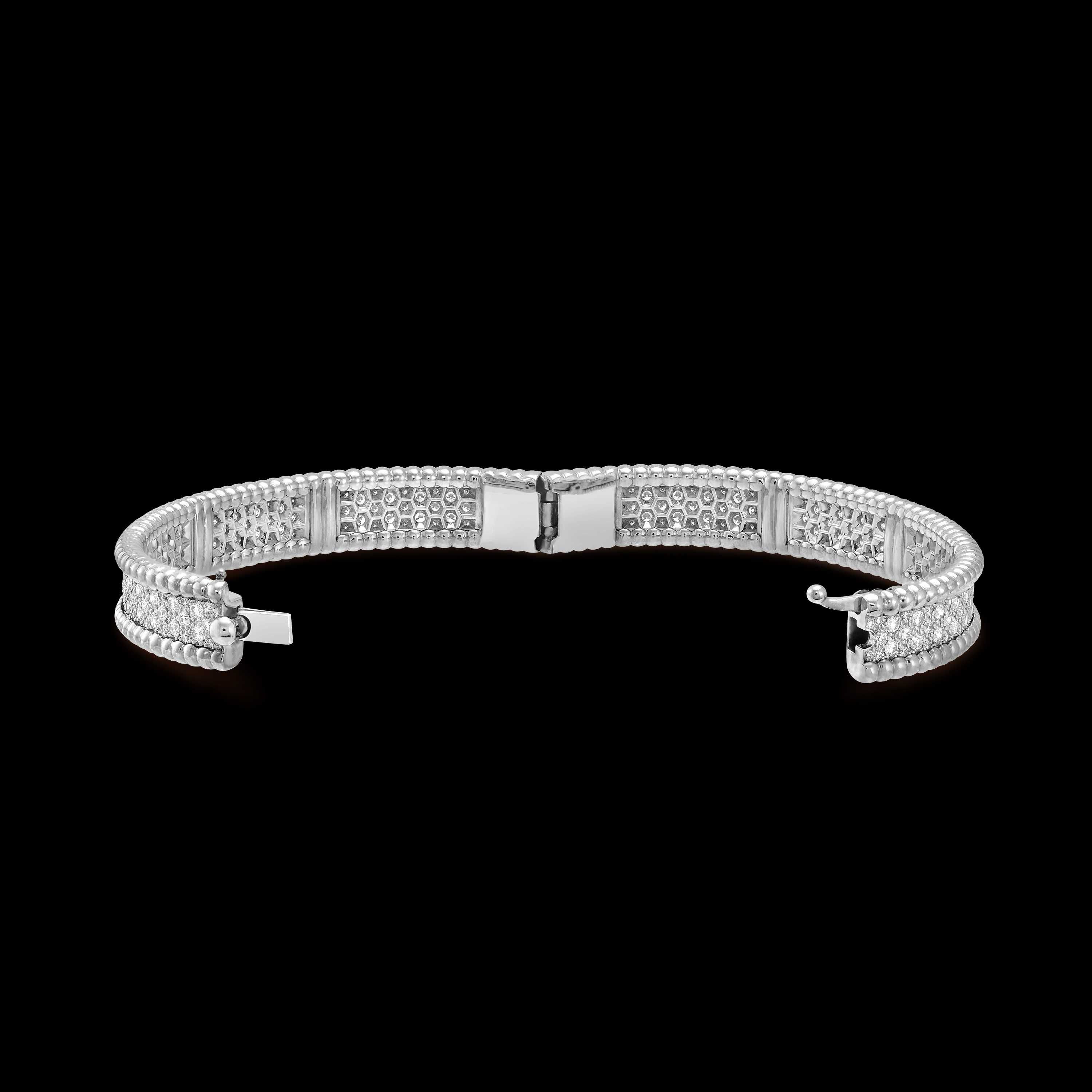 Van Cleef & Arpels VCA Silver 3 Rows Diamonds Perlée Дамска Гривна